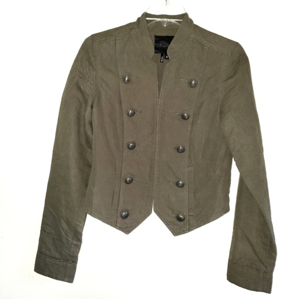 PAIGE Military Linen Blend Utility Jacket Olive Green Double Breasted XS